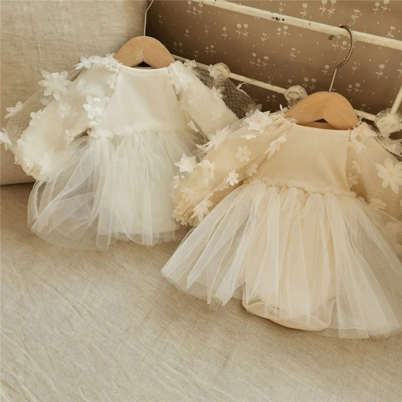 Newborn Girl Dresses Spring Cute Baby Wear Christening Party Wedding Dress Baby Girl Romper Infantil Princess Baptism Clothes