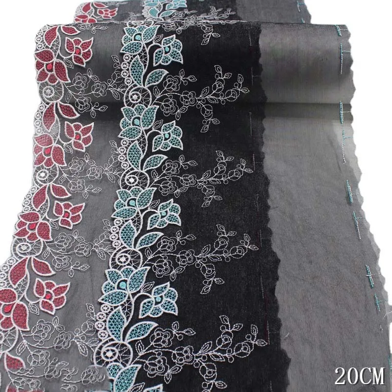 

25Yards Red Blue Embroidery Lace Trim DIY Lingerie Sewing Fabrics Floral Vintage Black Mesh Lace Trim for Bra Needle Work