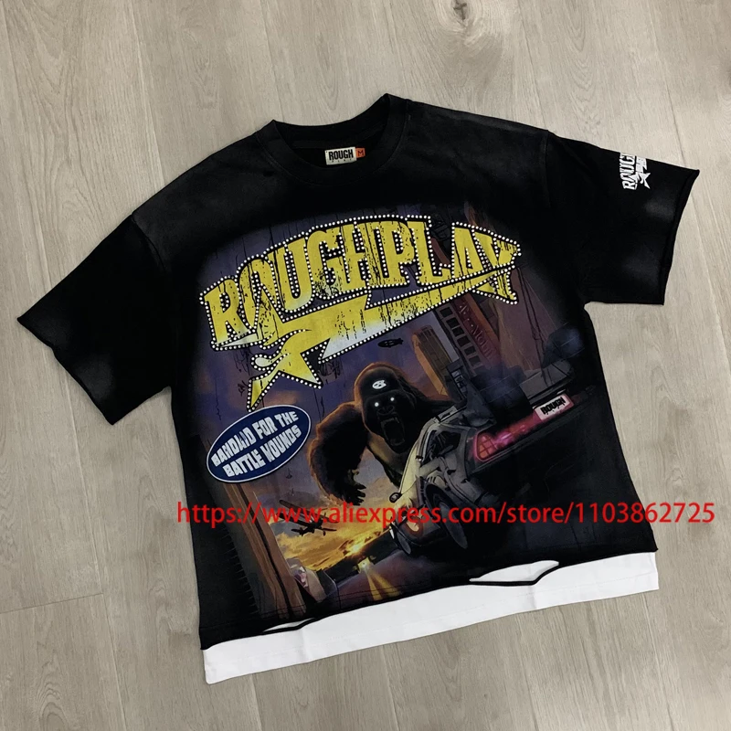 Фото Футболка Streetwear ROUGH PLAY: летняя повседневная модель с принтом гориллы, оригинальная бирка, высокое качество, в наличии. №3