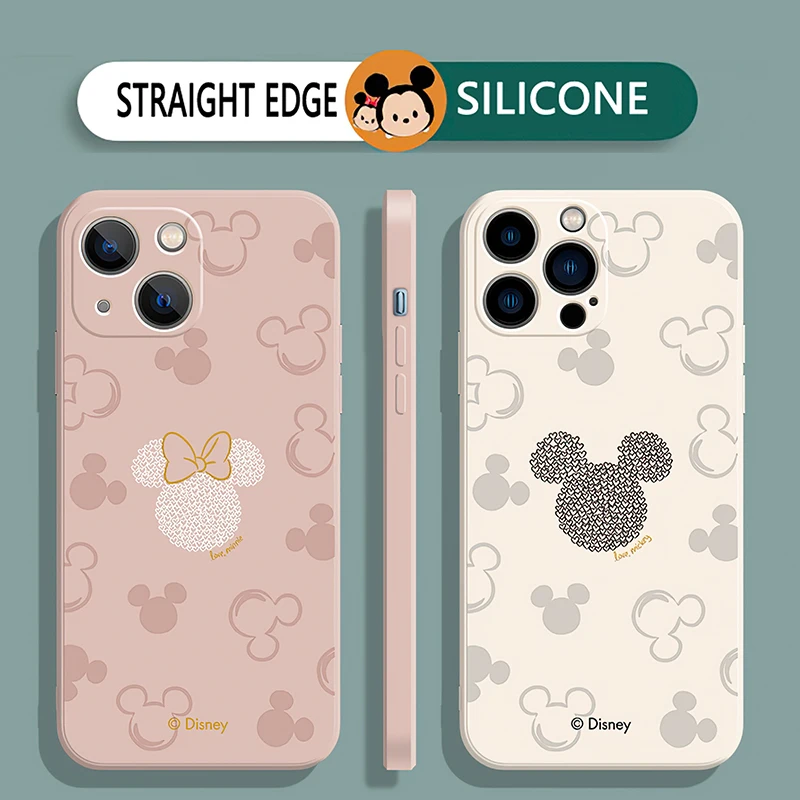 

Cute Mickey Minnie Silicone Phone Case for iPhone 11 12 13 Pro MAX Mini 6 S 7 8 Plus X XR XS SE Camera Protection Original Cover