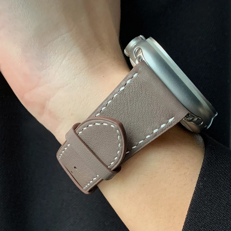 2023 Apple Watch Strap Ultra 49 45 41 44 40 42 38mm Genuine Leather Correa Hand Stitched Apple Bracelet 8 7 6 5 4 3 2 SE iWatch