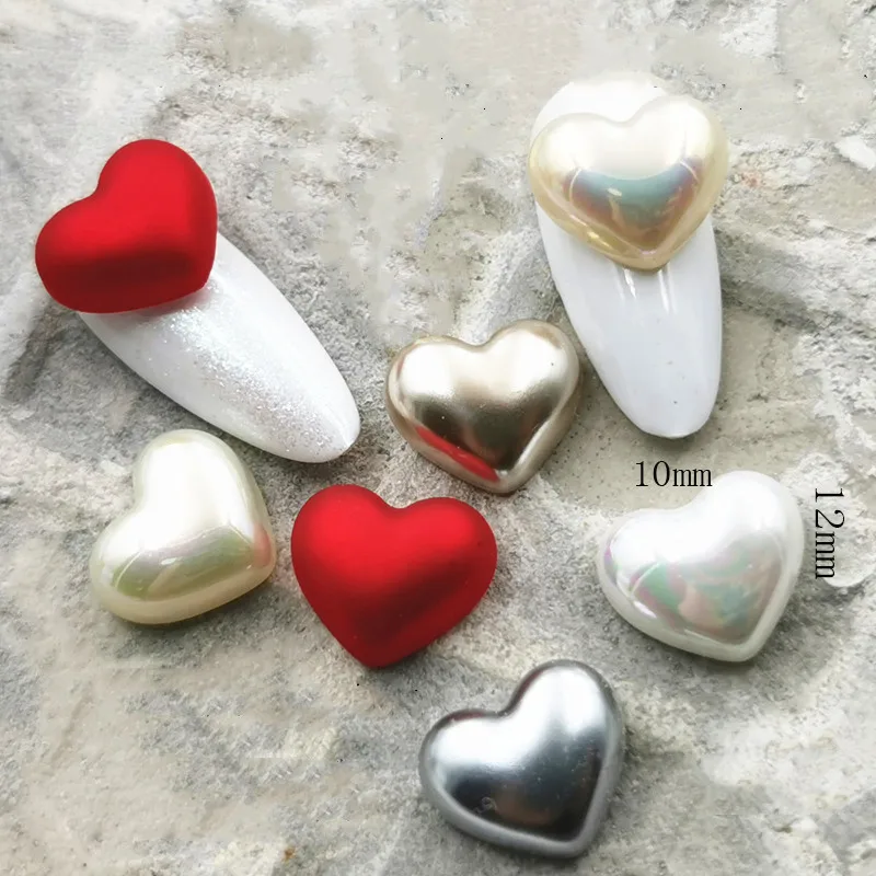 100pcs Baroque Peach Heart Pearl Nail Charm Steamed Bun Luxury Holo+Illusory 10*12mm Chubby Loving Decoration For Nails Supplies