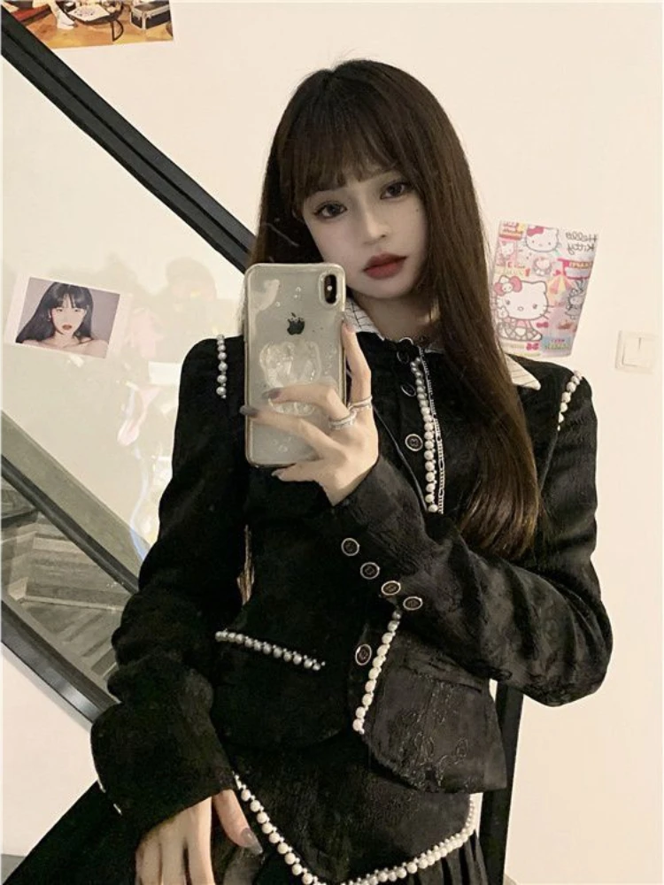 Женский костюм черный пиджак и юбка комплект из 2 предметов облегающая одежда