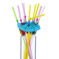 100pcs disposable craft plastic straw fluorescent umbrella straw curved plastic cocktail bar decorative tube kitchen accessories