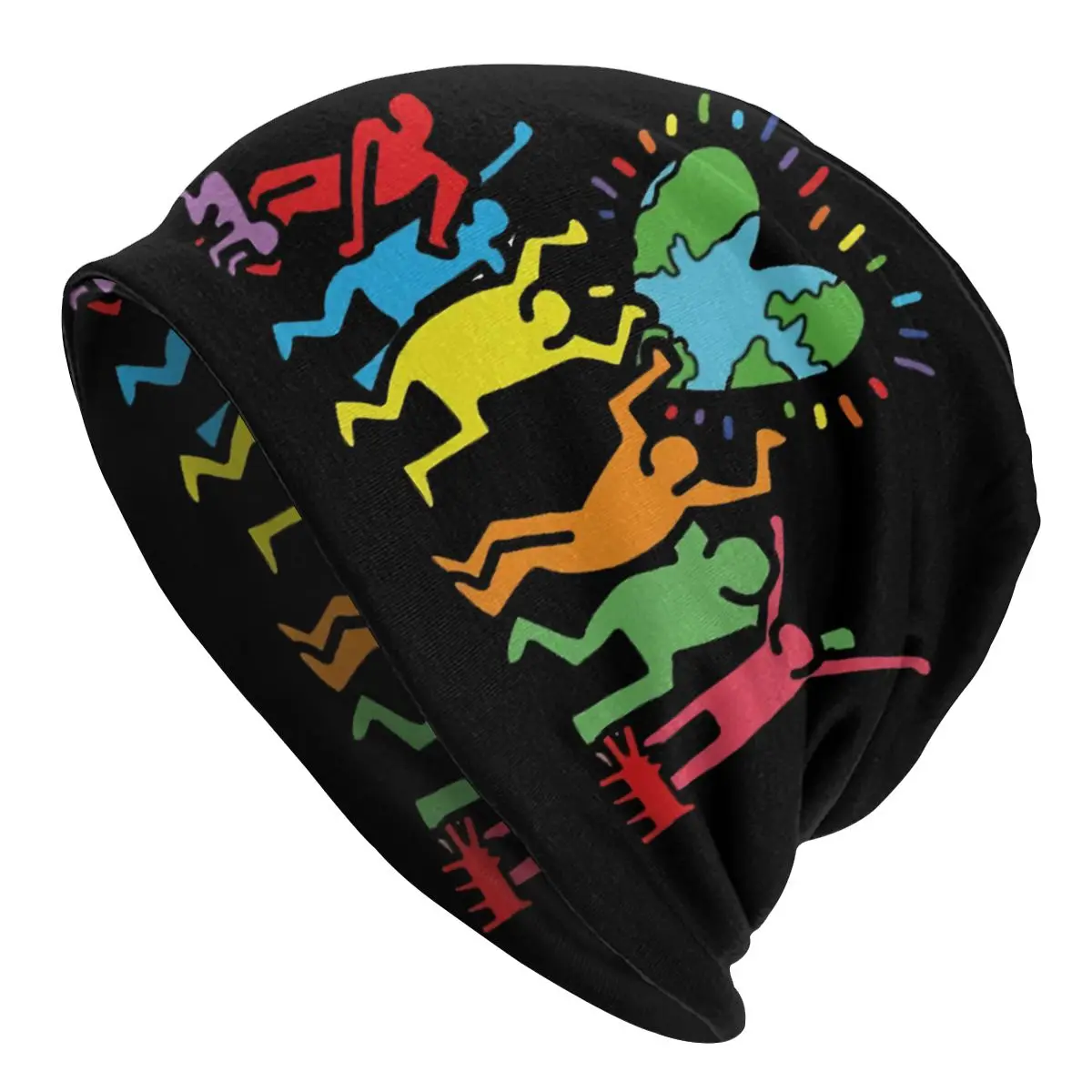 

Облегающая шапка Haring с геометрическим рисунком граффити, вязаная шапка для женщин и мужчин, теплые зимние шапочки с абстрактным рисунком Ки...