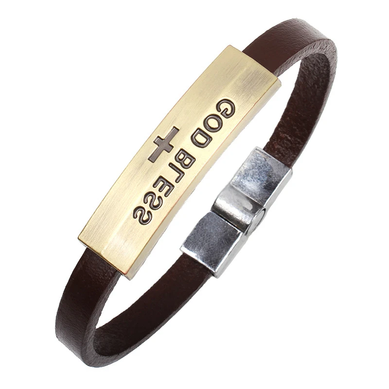 

GOD Bless Letter Antique Alloy Leather Bracelet Intage Leather Simple All-match Couple Bracelet Hot Selling