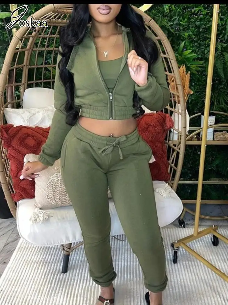 

Joskaa/Повседневная флисовая Женский комплект 2 шт.; Однотонная толстовка на молнии с длинными рукавами и спортивные штаны на шнурках; Зимние 2023 спортивные костюмы