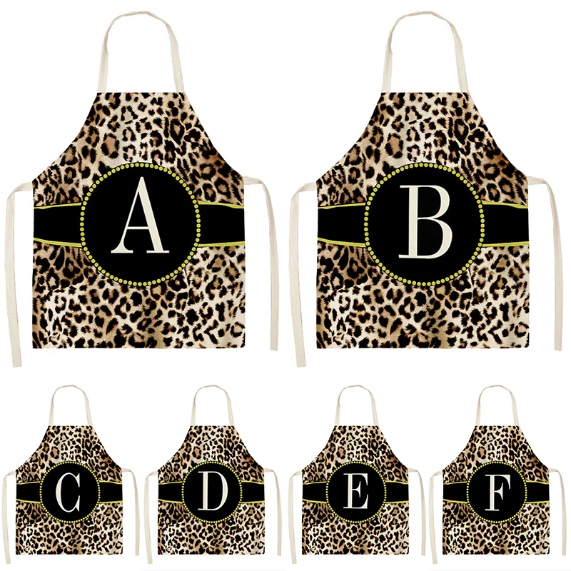 

1Pcs Leopard Letter Pattern Kitchen Sleeveless Aprons Cotton Linen Bibs 53*65cm Household Cleaning Pinafore Home Cooking 46421