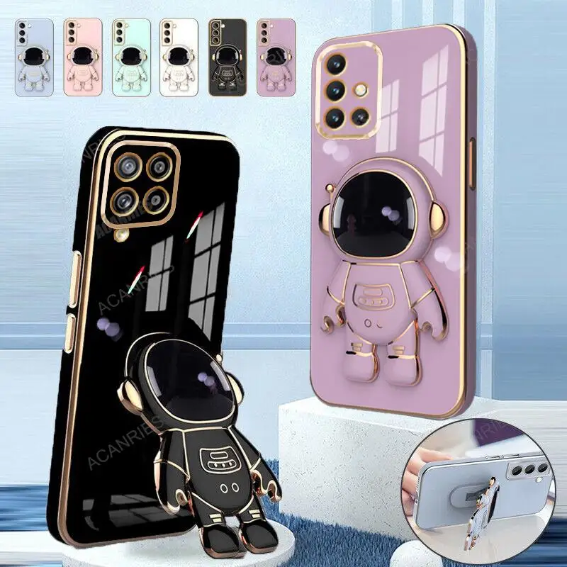 

M 53 32 23 33 Astronaut Holder Luxury Plating Case For Samsung Galaxy A12 A22 4g 5g A51 A71 A31 M53 M23 M33 Silicone Stand Cover