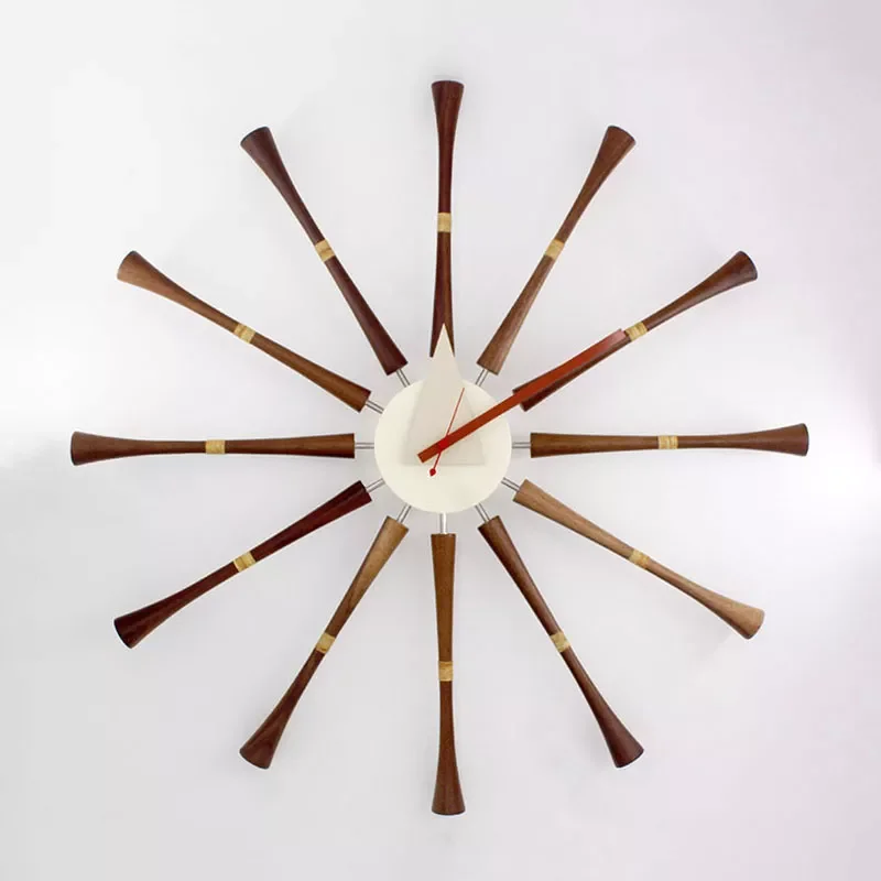 

Wall clock with walnut color wood for living room home decoration