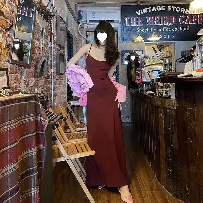 

Повседневное однотонное тонкое платье макси XUAN Phd, уличная одежда для отдыха, женская модная сексуальная одежда в Корейском стиле на весну и...