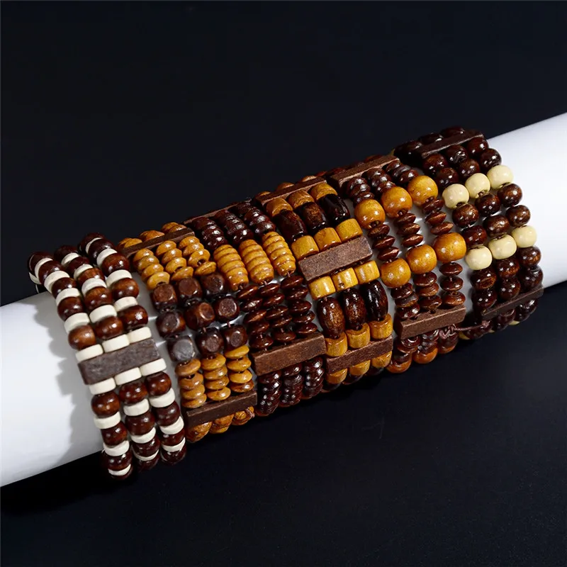 

2pcs/Lot Mixed Unisex Wood Beads Stretchy Elastic Bracelets Cuff Wristband Bracelet Bangles Jewelry Gifts Random Send