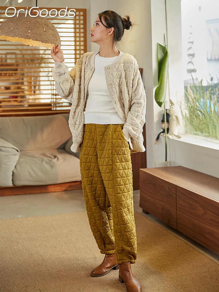 

Шаровары с хлопковой подкладкой для женщин, свободные модные теплые зимние брюки, женская одежда на осень и зиму, Стеганые Брюки B095