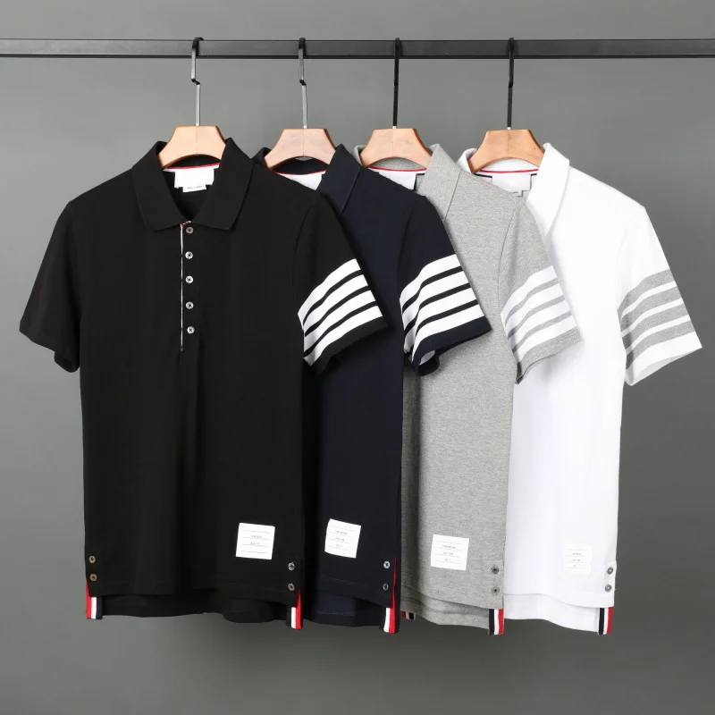 

Fashion TB 2023 THOM Brand Polo Shirts Men Women Casual Slim Fit Cotton Polos High Quantity Solid Striped Short Summer Clothing