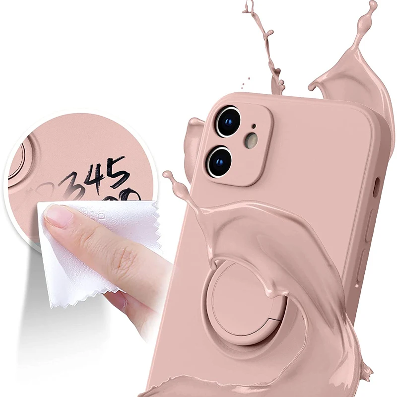 Magnetic Silicone Case For iPhone 14 13 12 11 Pro Max XS X XR 7 8 Plus iPhone13 14Pro iPhone14 Soft Cover With Ring Holder Stand