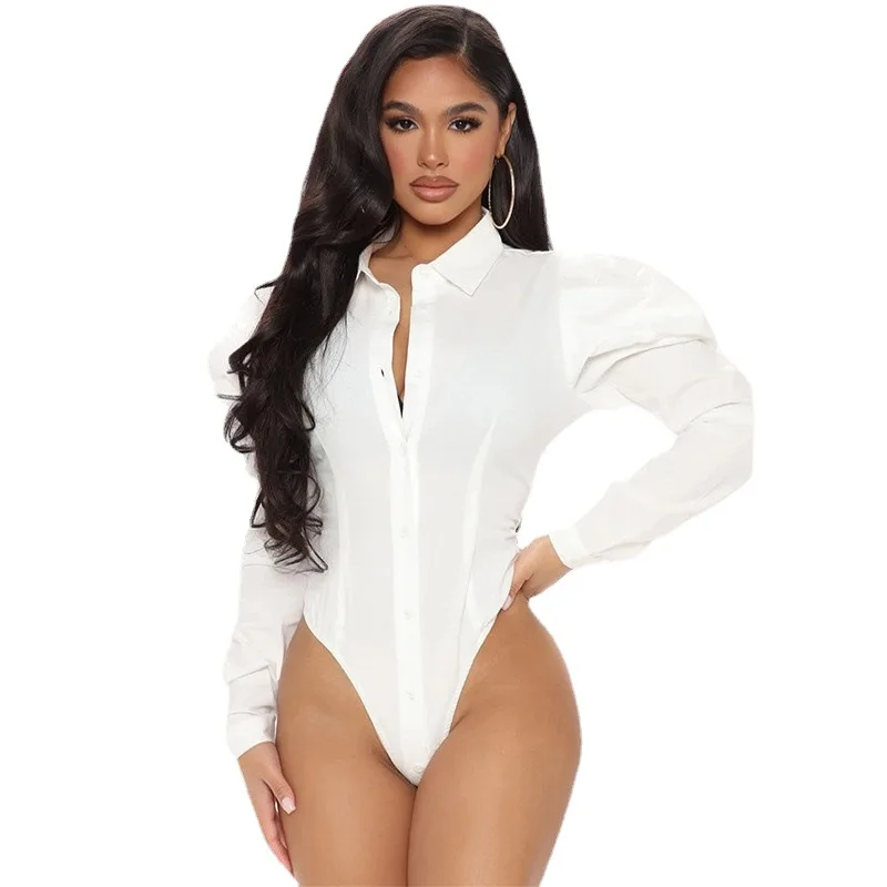 

Fashion Elegant Women Blouses Casual Slim Bodysuits Office Lady Top Long Sleeved Solid Streetwear Bodycon Female Clothes