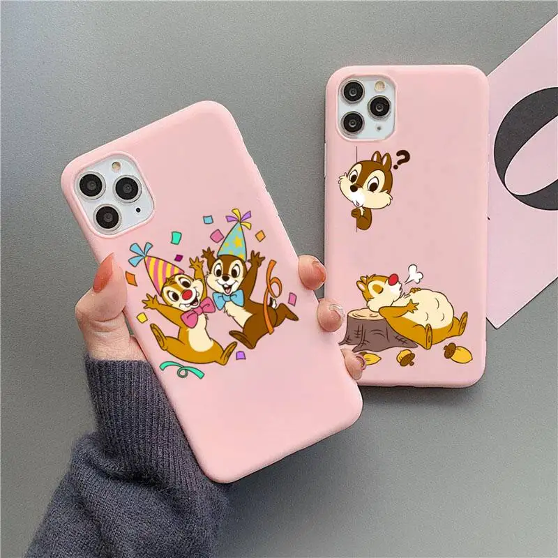 

Chip n Dale Phone Case For iphone 13 12 11 Pro Max Mini XS 8 7 6 6S Plus X SE 2020 XR Matte Candy Pink Silicone cover