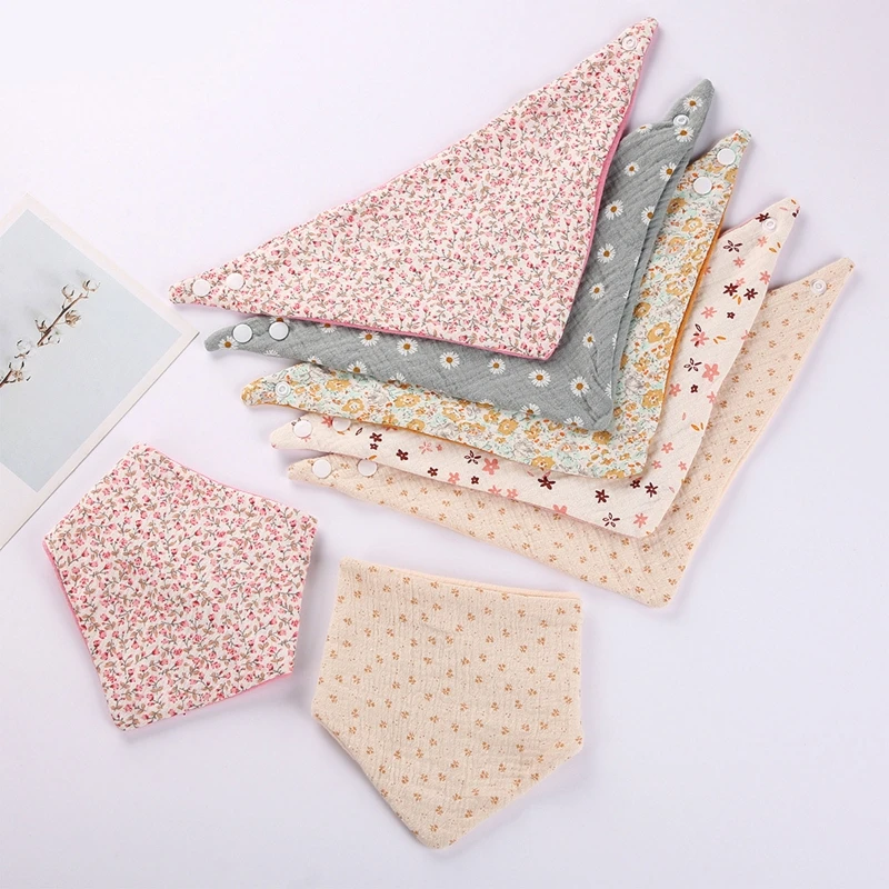 

Baby Triangular Bib Cotton Saliva Towel with Snap Buckle Printed Scarf for Baby Girls Boys Drinking Eating Chewing Dropshipping