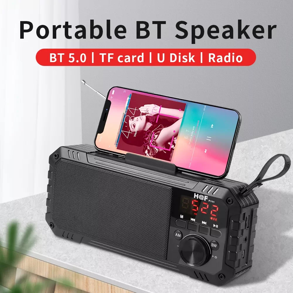 

New F111FM/AM/SW full range radio outdoor portable wireless bluetooth speaker stereo subwoofer card/U disk mobile phone holder