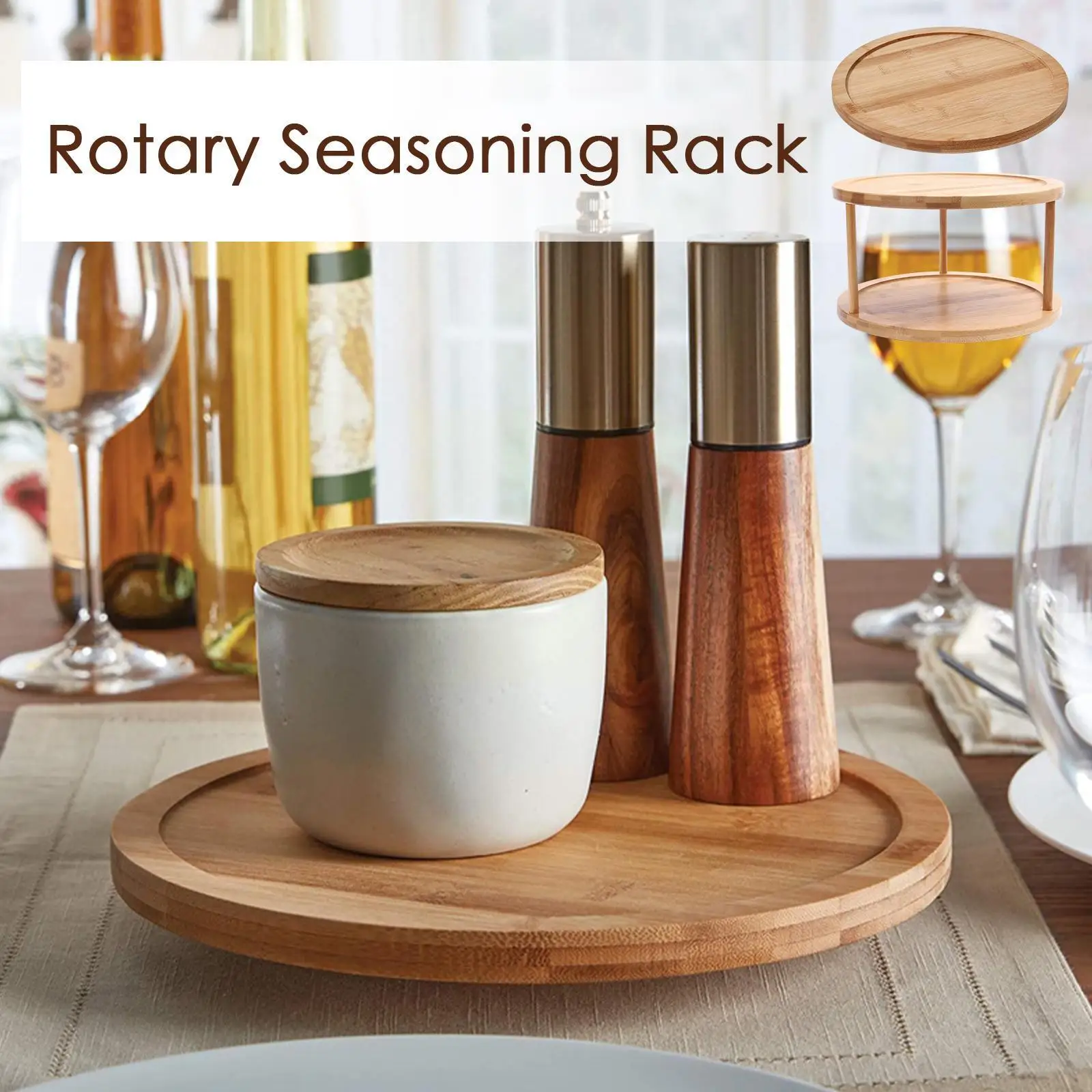 

Wood Tray Rotating Rack Seasoning Lazy Serving Organizer Jar Dish Condiment Dish Holder Plates Round Dish Dish O8U0