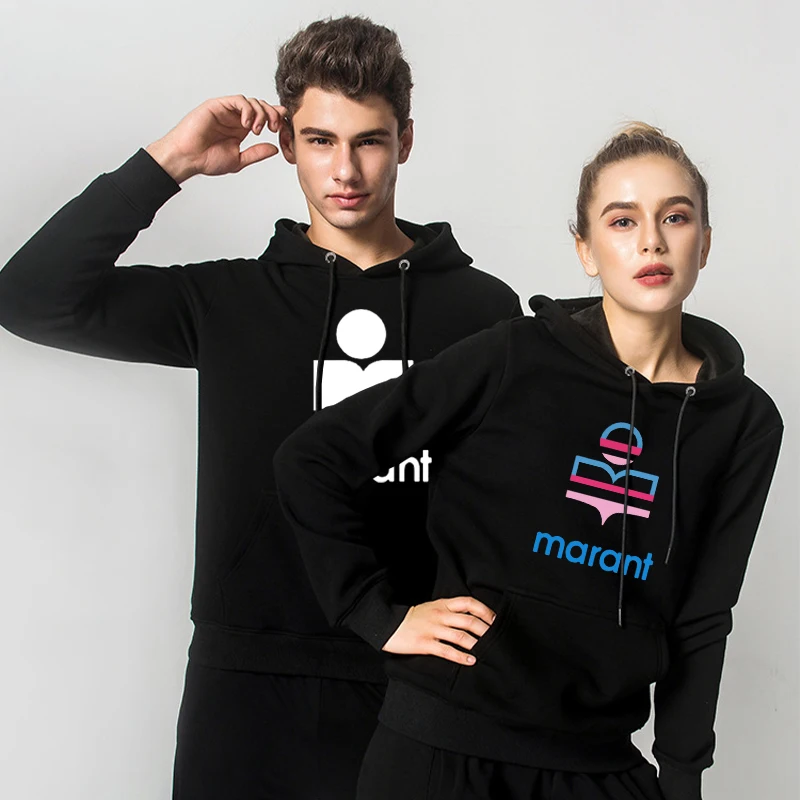 

Couple Hoodie Oversized Marant Print Kangaroo Pocket Sweatshirts Casual Vintage Korean Pullovers Hooded Harajuku Tops for Male