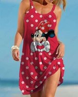 disney sexy womens skirts 2022 solid color ladies casual elegant large one piece slings mickey minnie beach dress