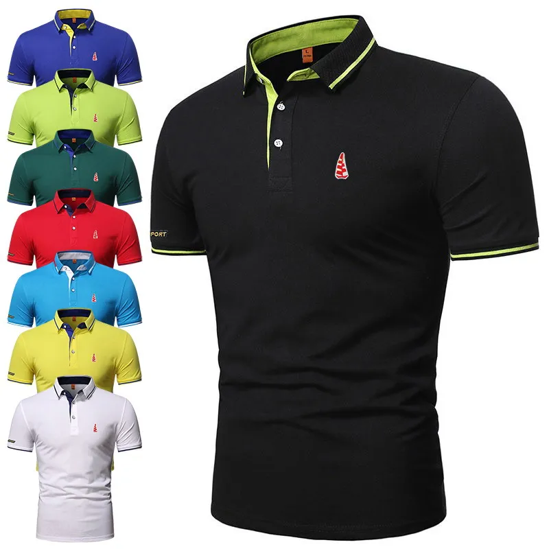 

Summer New Designer Sailboat Logo Mens Polo Shirts With Short Sleeve Turn Down Collar Casual Tops Fashions Men Clothing