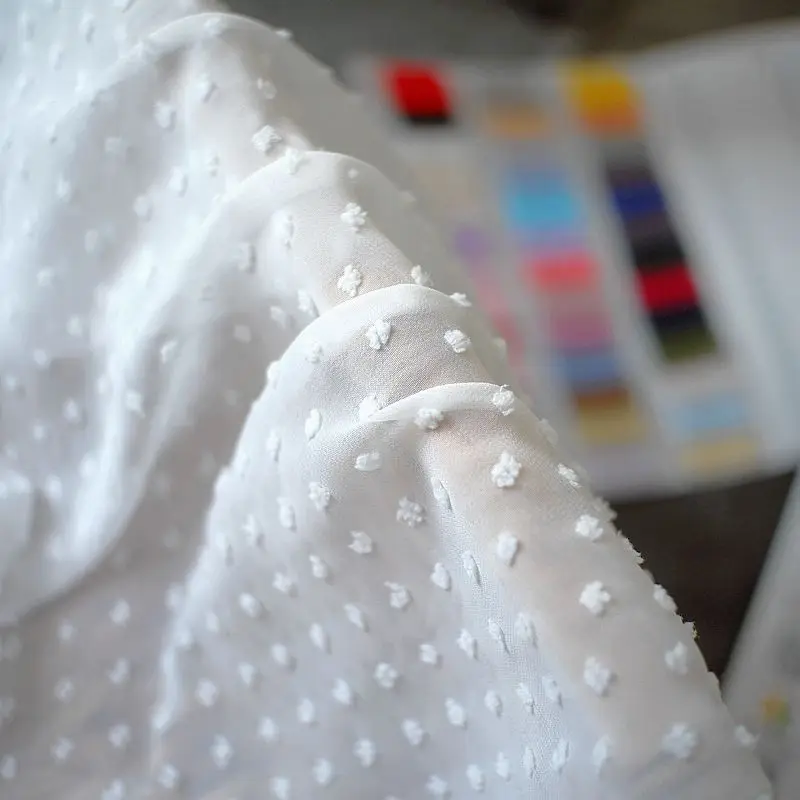 

Мягкая бежевая жаккардовая шифоновая Тюлевая ткань в горошек 3D для платья-футболки, домашнего текстиля, декоративная ткань SC142, Ш 100 м * см
