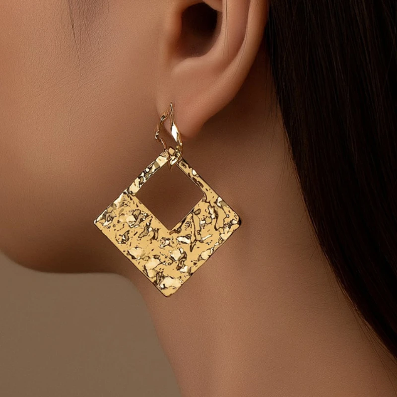 

Fashion Jewelry Popular Style Metallic Gold Color Square Dangle Earrings For Women Girl Party Gift Hot Sale Ear Accessories