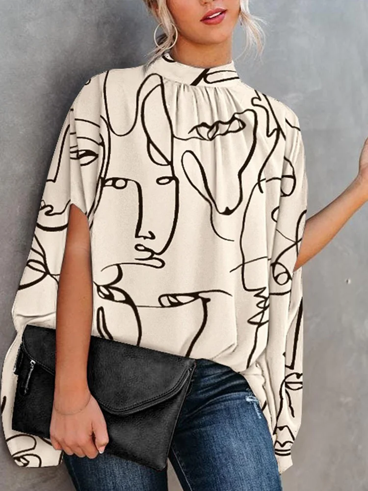 

2022 Fashion Loose Batwing Sleeve Blouses Tops New Women Elegant Stand Collar Shirts Spring Office Lady Fit Wear Clothing Blusas