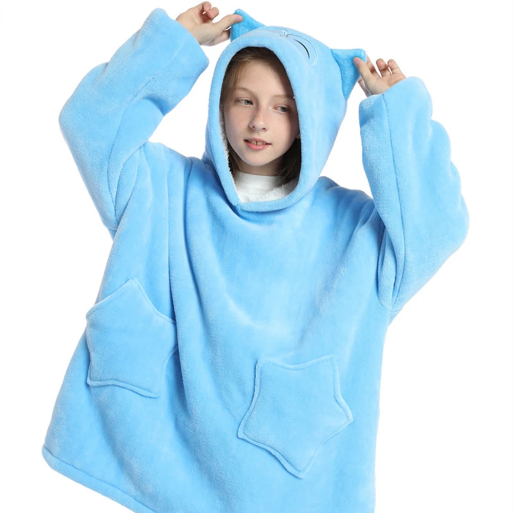 Students Winter Pajamas Warm TV Blanket Big Pocket Fleece Kids Hoodies Oversized Flannel Soft Hooded Robe Blankets Pullover 2022