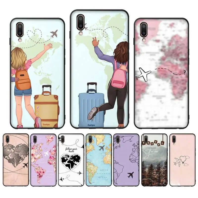 

World Map Travel Phone Case For Oppo Reno Realme C3 6Pro For vivo Y91C Y17 Y19