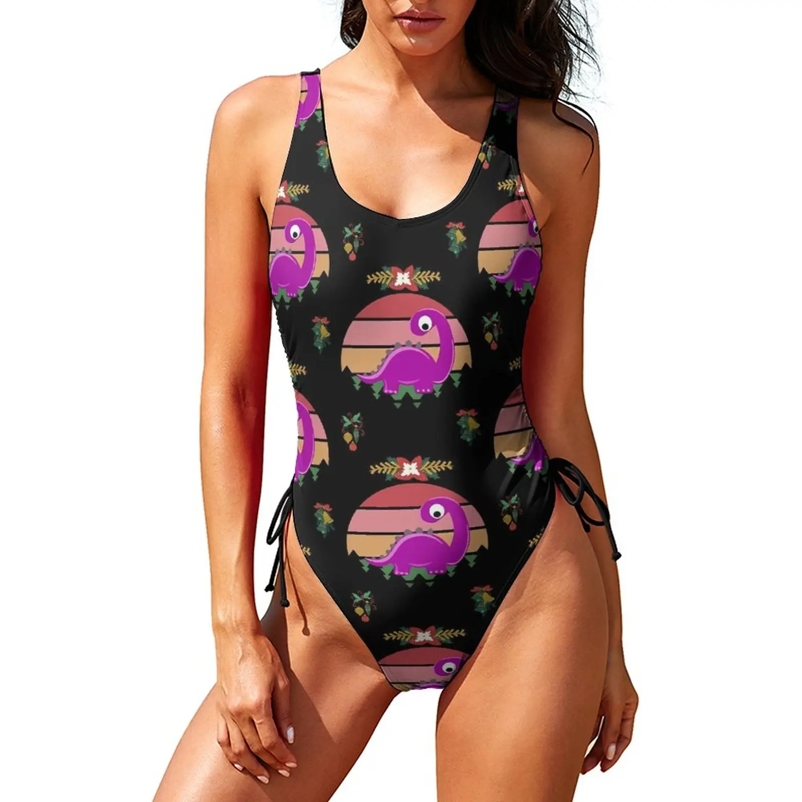 

Милый Рождественский купальник с динозавром, Цельный купальник с принтом животных, милый купальный костюм пуш-ап, сексуальные купальники с графическим принтом для серфинга