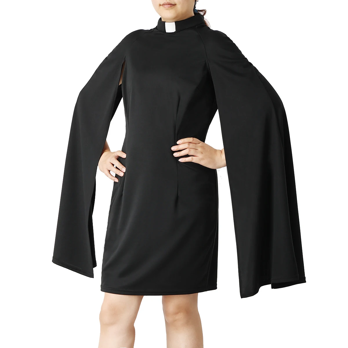 

Women's Clergy Dress Elegant Black Bodycon Tab Collar Church Dresses