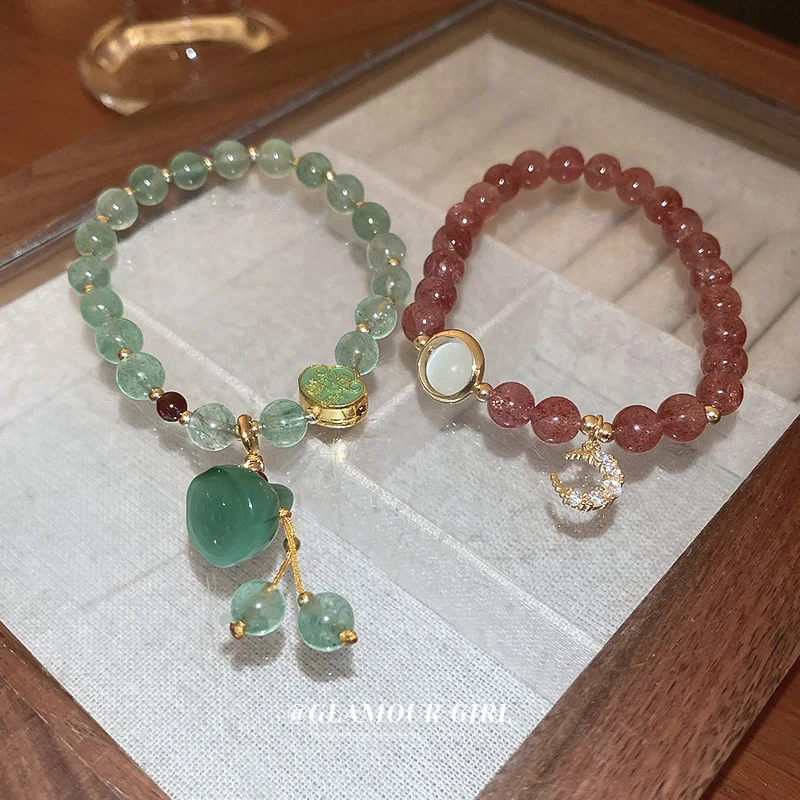 

Gold Plated Strawberry Crystal Opal Zircon Moon Elastic Bracelet New Chinese Girlfriends Classmate Bracelet Jewelry Women