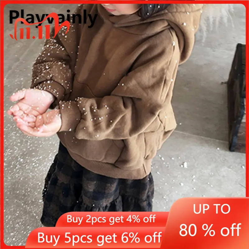 

2021 Korean Style New Winter Kids Boy Girl Sweatshirts Basic Solid Color Hooded Fleece Pocket Hoodies Warm Casual Clothes E1028