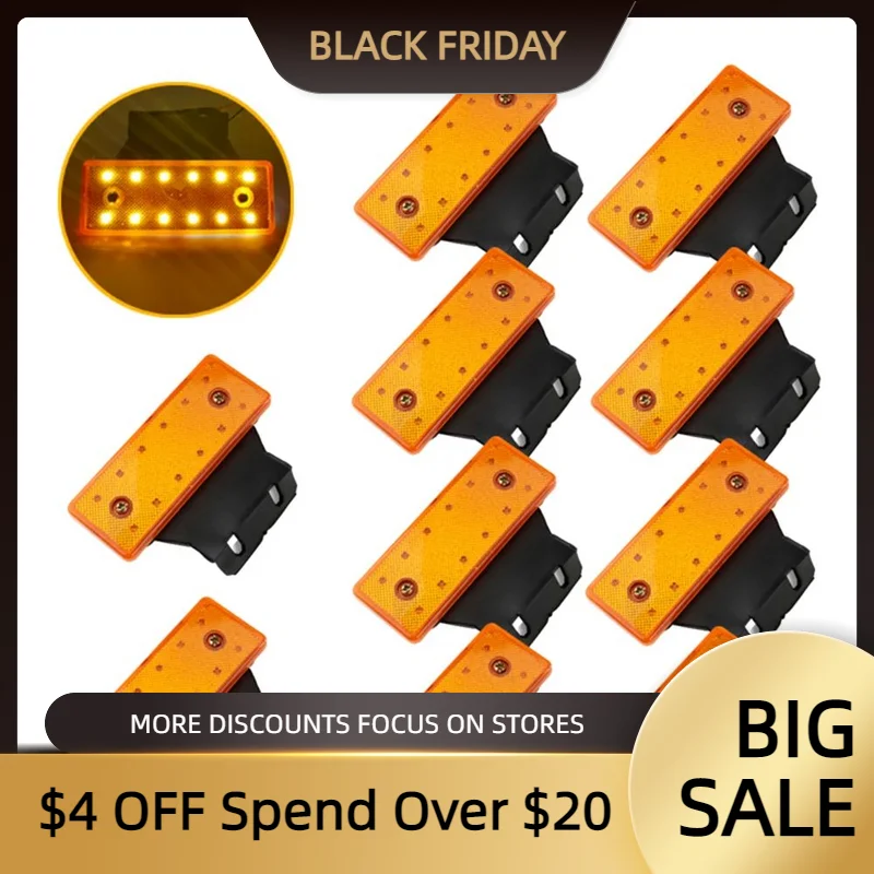 

10PCS Amber LED 24v Truck Light 12LED Trailer Lights Waterproof Truck Side Light 12v-24v LED Side Marker Light