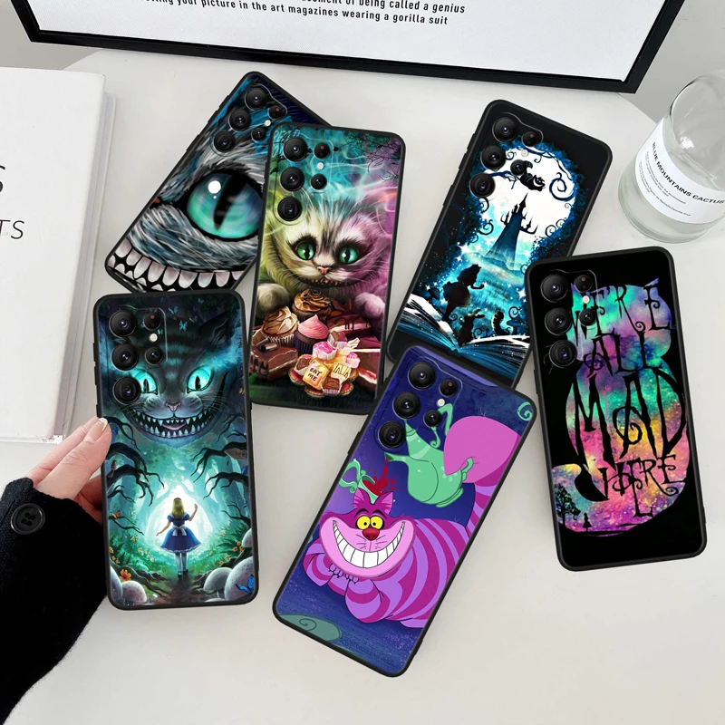 

Disney Alice in Wonderland Black Phone Case For Samsung Galaxy S23 S22 S21 S20 FE Ultra Pro Lite S10 S10E S9 Plus 5G