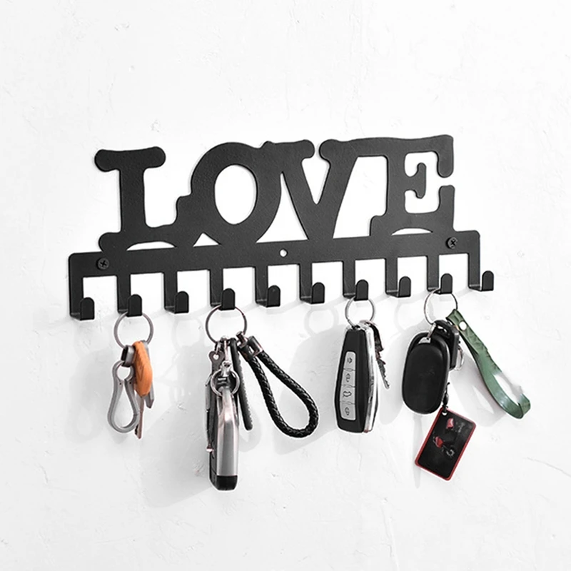 Металлический держатель для ключей Love черные настенные крючки декоративный