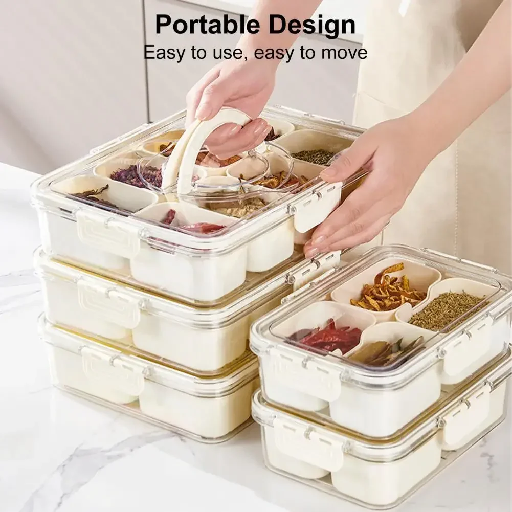 

Seasoning Storage Box Spice Preservation Box Spice Storage Box with Sealed Lid 8 Compartments Food Grade for Kitchen Portable