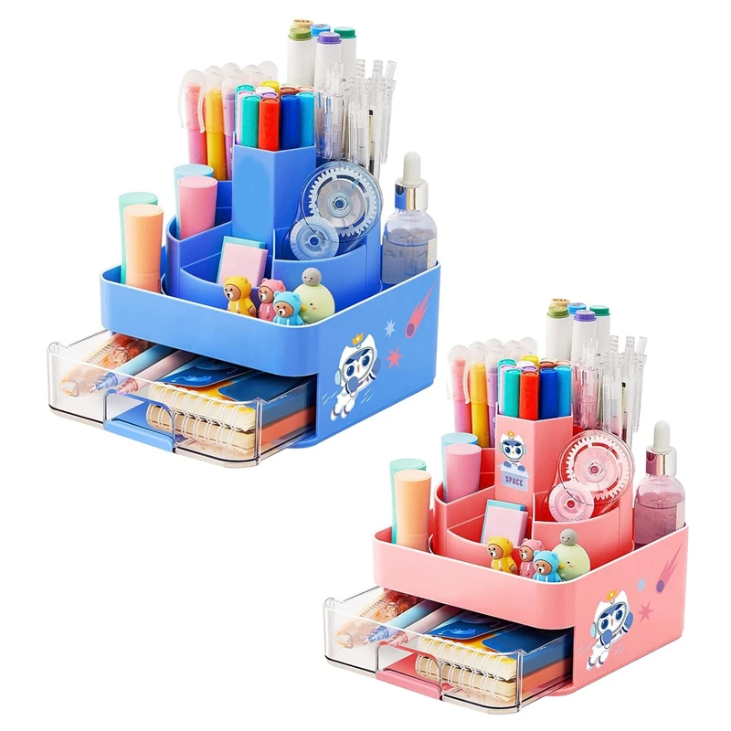 Holder Desk-organiser Pencil Pots Makeup Brush Holder With 11 Compartments For Home Pink