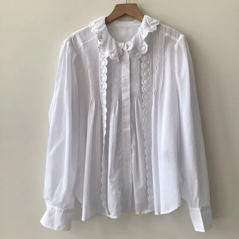 

Женская рубашка Весна-лето 2023 новый дизайн чувственная кукла кружевной воротник Женский Белый Топ с длинным рукавом Толстовка удобный топ