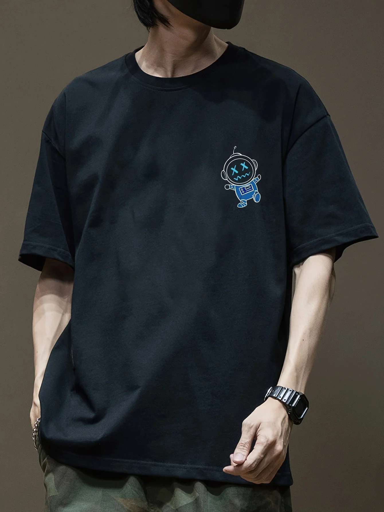 Men's 100% Cotton Astronaut And Planet Graphic Print T-shirt Casual Short Sleeve Crew Neck Tee Clothing For Summer Outdo