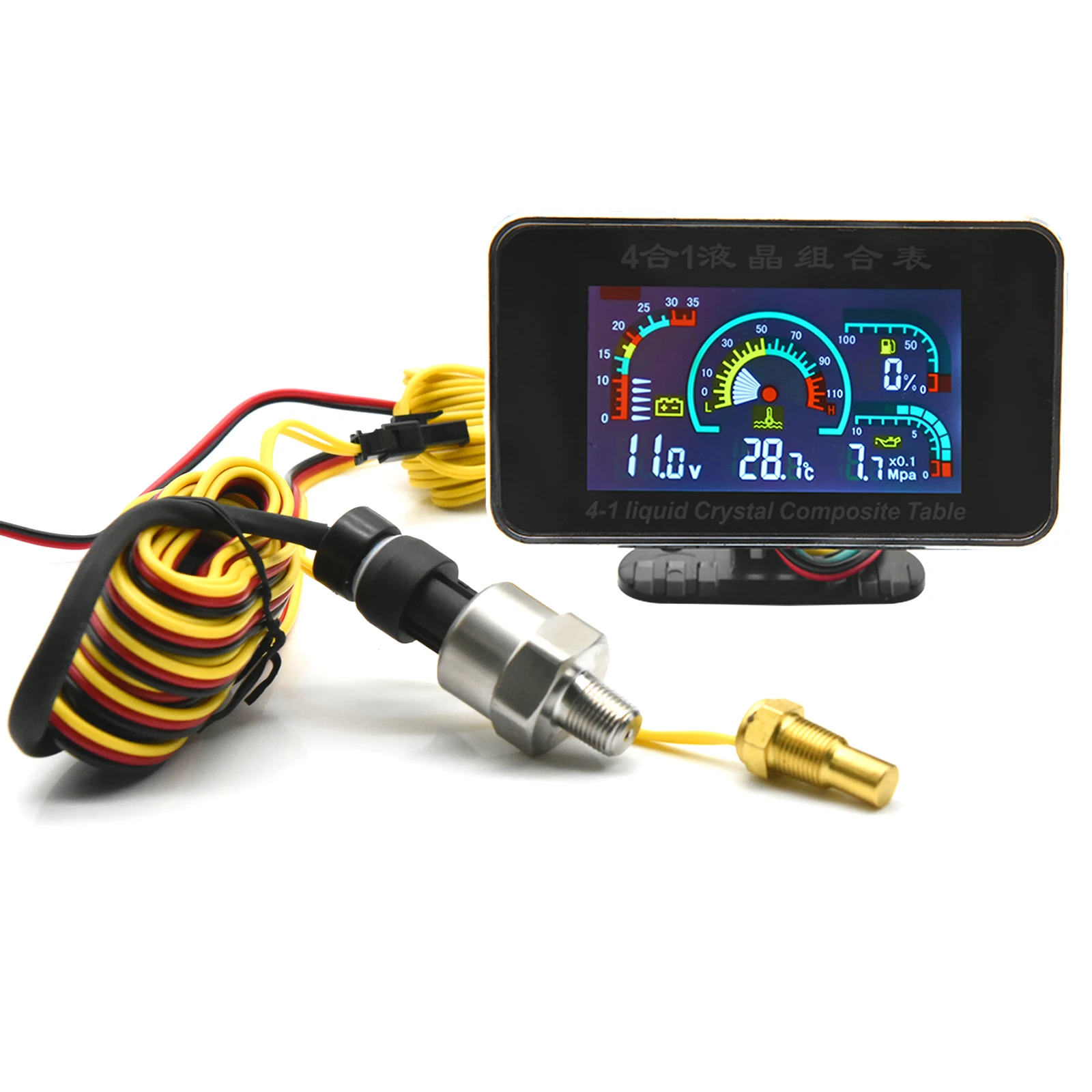 Фото 12v/24v 4 IN1 LCD Car Digital ALARM Gauge Voltmeter Oil Pressure Fuel Water Temp meter 1/8 NPT Oil Pressure Water Temp sensor №2