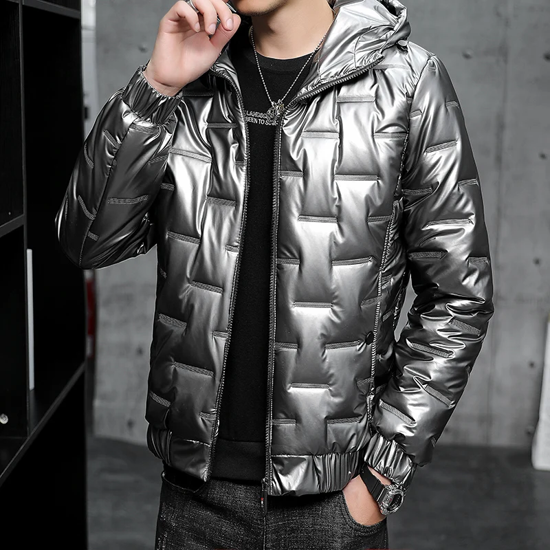 2022 Autumn Bubble Padded Clothes Winter Jackets Men Bright Parka Thickened Warm Silver Waterproof Jackets Men Snow Coats M-5XL