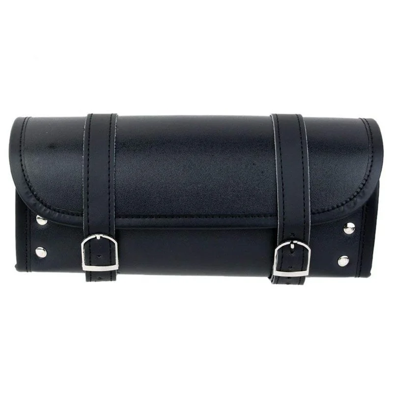 

Motorcycle Bag Pouch Saddle Bag PU Leather Luggage Tool Roll Bag Black