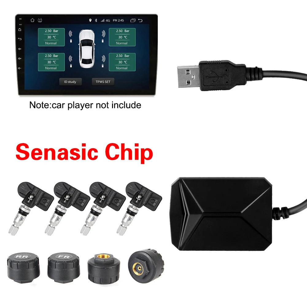 

USB Android в шинах автомобиля Давление мониторинга Системы Android навигации сигнализации Системы Авто Беспроводной коробка передач с 4 датчиками