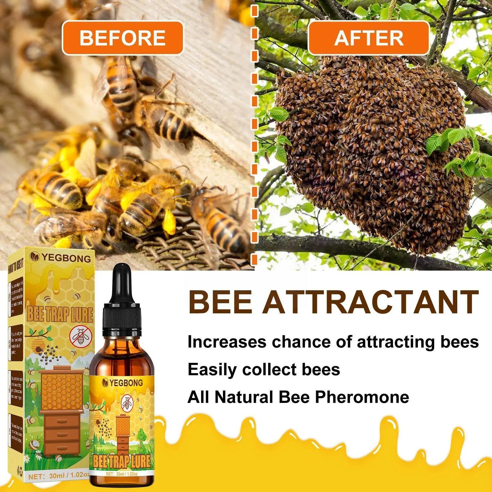 Bee Attractant Spray Bee Bait Bee Swarm Commander Lure Kit Bee Tools Bait Trap Beekeeping Cage C6M9