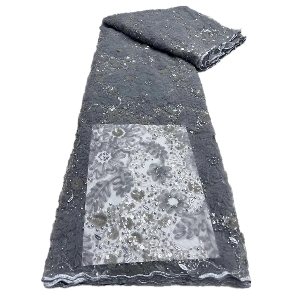 Африканская Кружевная Ткань С Бисером 5 Ярдов Французская Сетка Блестками