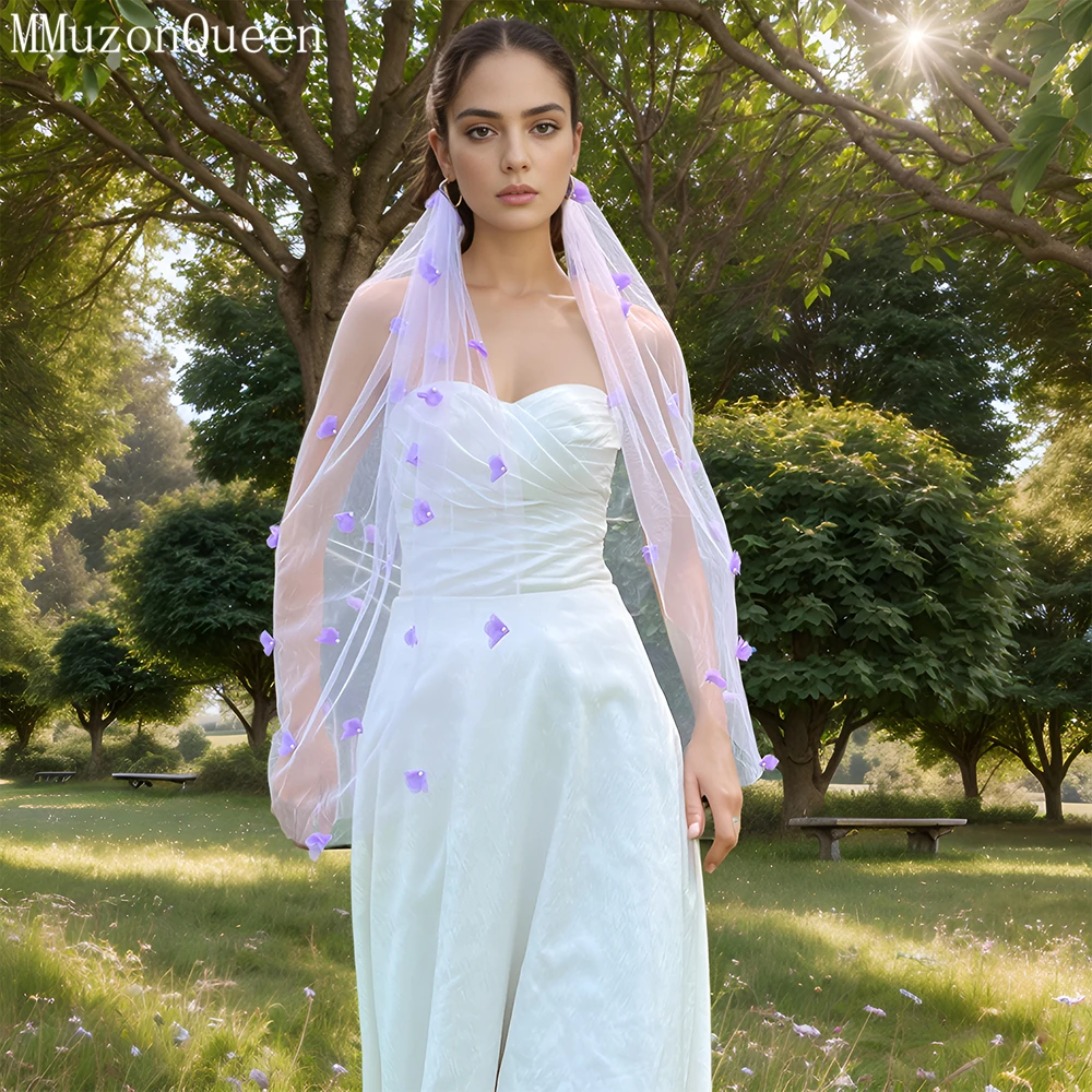 MMQ фата фиолетового цвета 1 метр короткий цветок жемчуг свадебные аксессуары